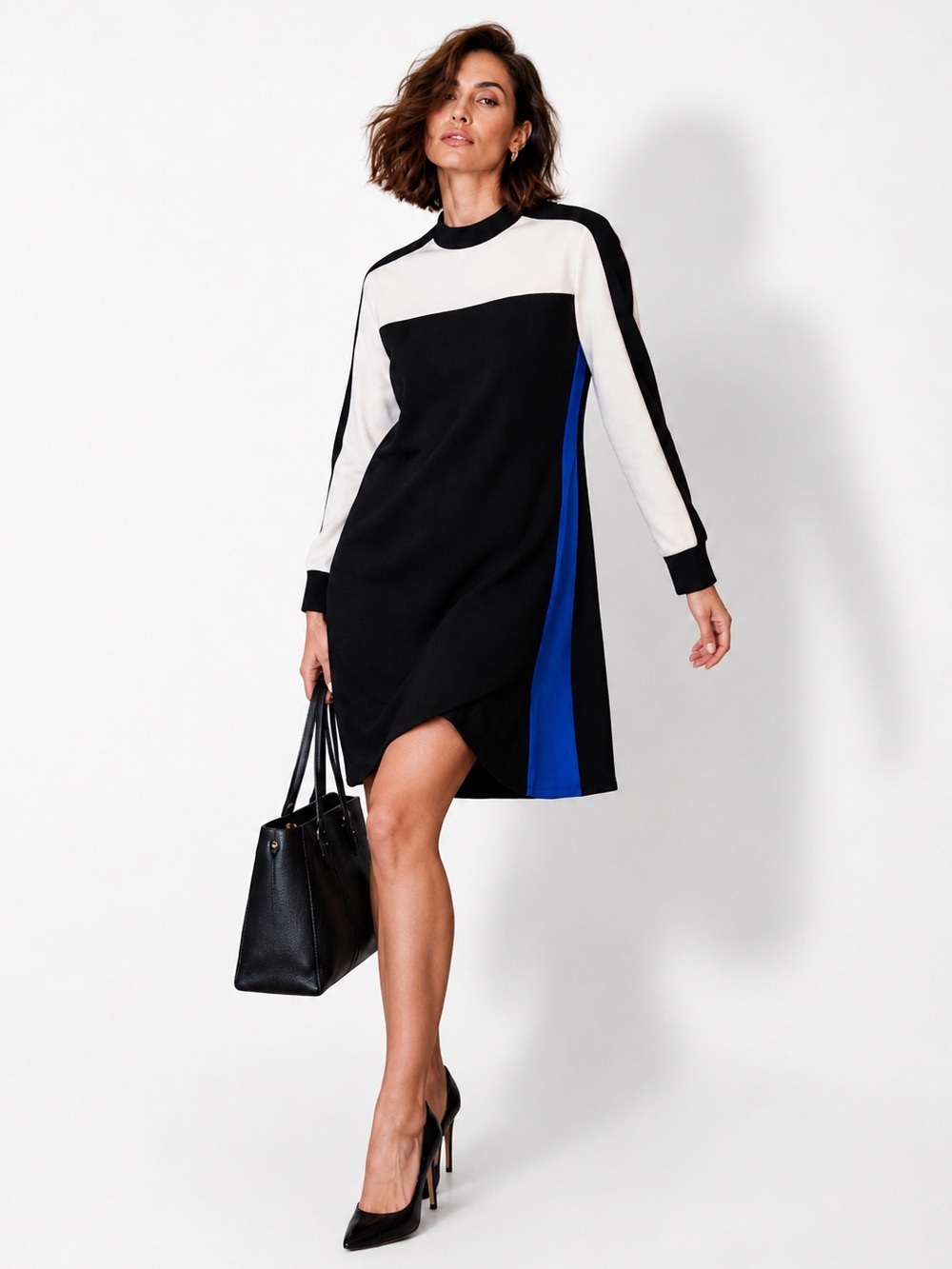 BCBGMaxazria Color Block Midi Mini Long Sleeve Classic